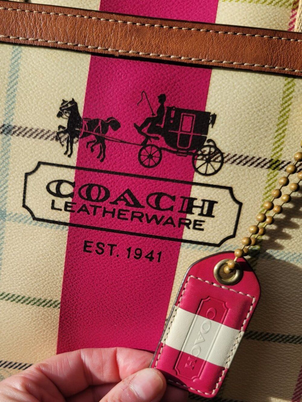 Coach Hampton Plaid Tote Pink Multicolor Tattersall- Authenticated - Picture 12 of 13